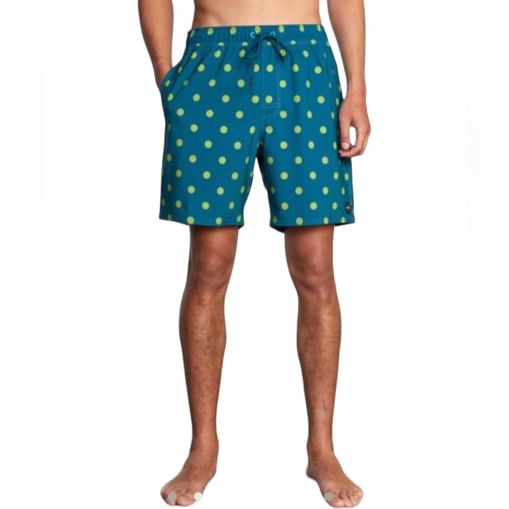 RVCA Polka Dot Swim Shorts in Peacock Blue
